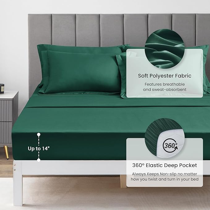 Love's cabin King Size Comforter Set Dark Green, 7 Pieces King Bed in a Bag, All Season Bedding Sets with 1 Comforter, 1 Flat Sheet, 1 Fitted Sheet, 2 Pillowcase and 2 Pillow Sham