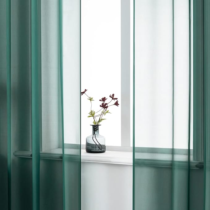 DUALIFE Hunter Green Sheer Curtains 96 Inch Length,Look Semi Sheer Curtain Drapes for Living Room Bedroom Loft Kitchen Bathroom Privacy Voile Window Treatment Panels,52 x 96 Inches,Set of 2