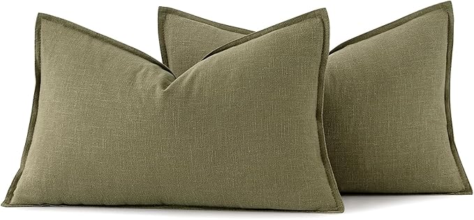 MIULEE Decorative Linen Lumbar Pillow Covers 12x20 Inch Light Olive Green | - Image 6