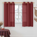 Red Sheer Linen Curtains 45 Inch Length, Linen Textured Light Filtering Panels by LAMIT
