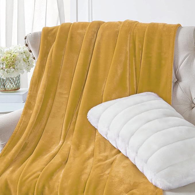 Walensee Fleece Blanket Plush Throw Fuzzy Lightweight (Twin Size 60x80 Honey Gold) Super Soft Microfiber Flannel Blankets for Couch, Bed, Sofa Ultra Luxurious Warm and Cozy for All Seasons