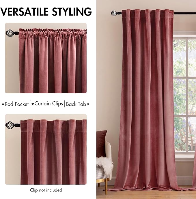MIULEE Velvet Curtains 52x96 inches 2 Panels Dusty Rose Pink Curtains | Luxury - Image 2