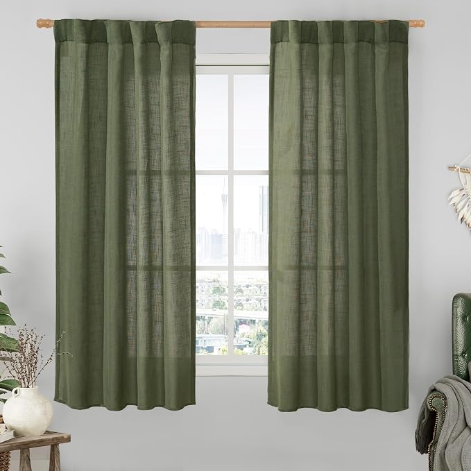 Linen Curtains 60 Inch Length 2 Panels, Light Filtering Sheer Panels | Semi by LAMIT