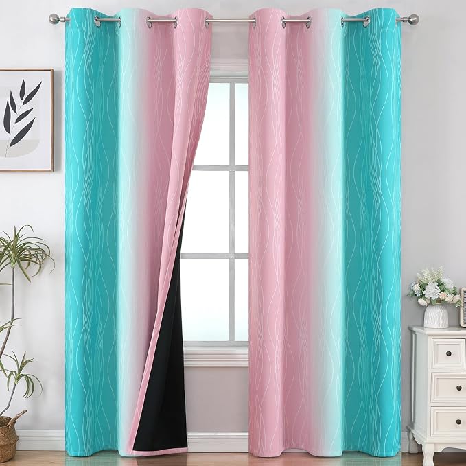 Pink and Teal Ombre Blackout Curtains by ESTELARTEXTILER