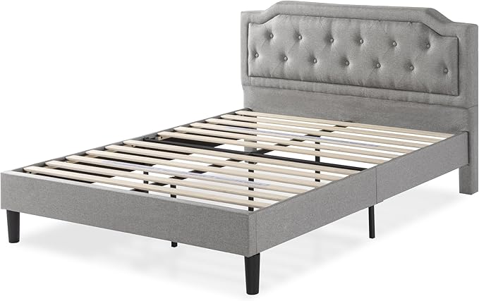Zinus Kellen Upholstered Scalloped Platform Bed Frame, Mattress Foundation, Wood Slat Support, No Box Spring Needed, Eco Friendly WonderBox (TM), Easy Assembly, Dark Grey, King