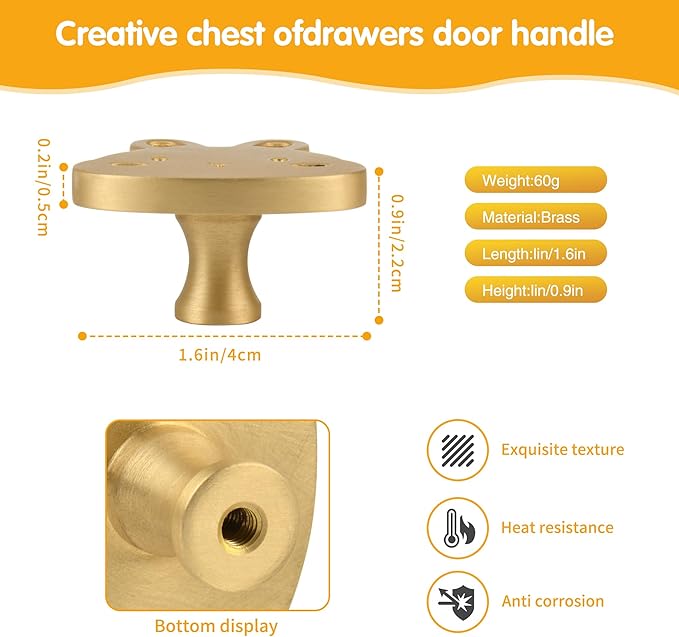 5 Pack Solid Brass Cartoon Rabbit Cabinet knob, Children's Dressing Table, Desk, Bookshelf, Drawer, Wardrobe, Gold Single Hole Handle