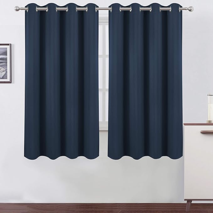 Blackout Curtains 52 x 63 inch/Navy Blue Curtains Set of 2 Panels/Thermal by Lemomo