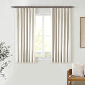 Cream Pleated 100% Blackout Linen Short 45 Inch Curtains 2 Layers Natural | by Twodrapes
