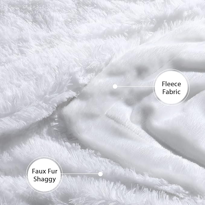 Tuddrom Decorative Extra Soft Faux Fur Blanket Queen Size 80"x90",Solid Reversible Fuzzy Fluffy Plush Fur Blanket for Couch Sofa Bed,Pure White