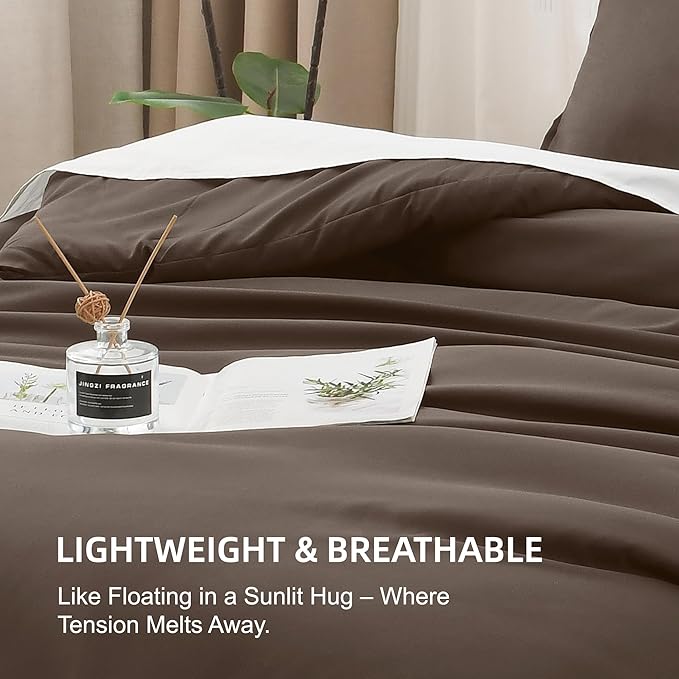 Litanika Comforters Twin/Twin XL Size Chocolate, 2 Pieces Lightweight Solid Bedding Set & Collections, All Season Fluffy Bed Set (66x90 Inches Comforter & 1 Pillowcase)