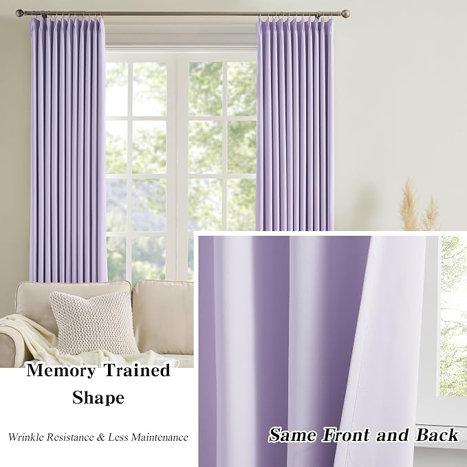 Custom Pleated Curtains Lilac Color, Heat Blocking Window Treatment - Image 6