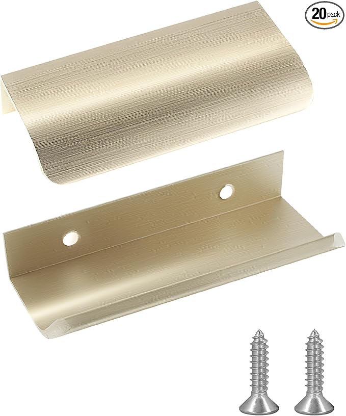 JOOJA 20 Pack Modern Style Finger Edge Pull Furniture Drawer Handles Hidden Cabinet Kitchen Drawer Handles Knobs, Gold 80(64) mm