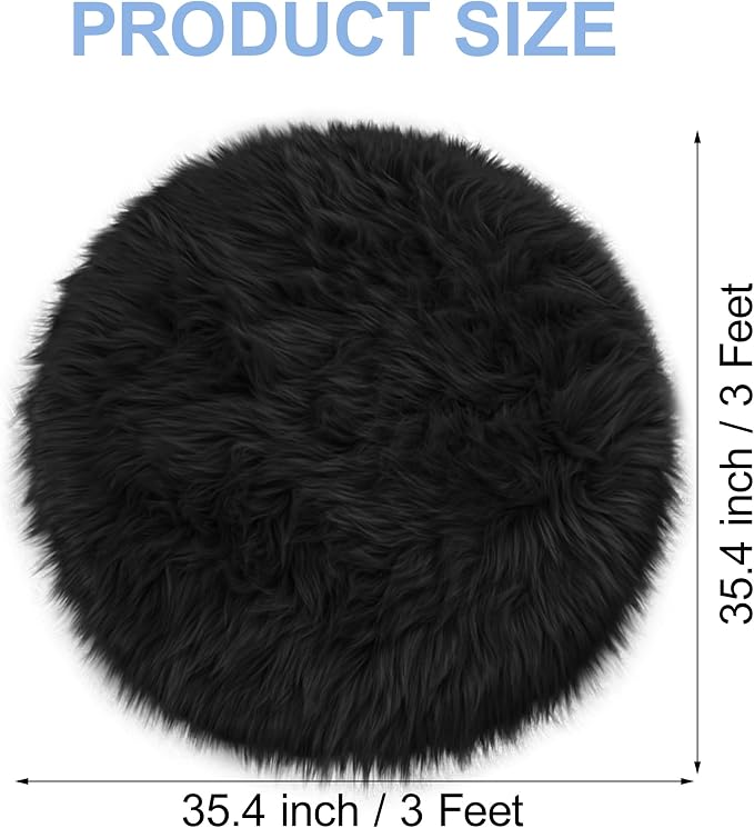 Black Round Rug for Bedroom, Fluffy Circle Rug 3 3 Feet for Kids Room, Furry - Image 2