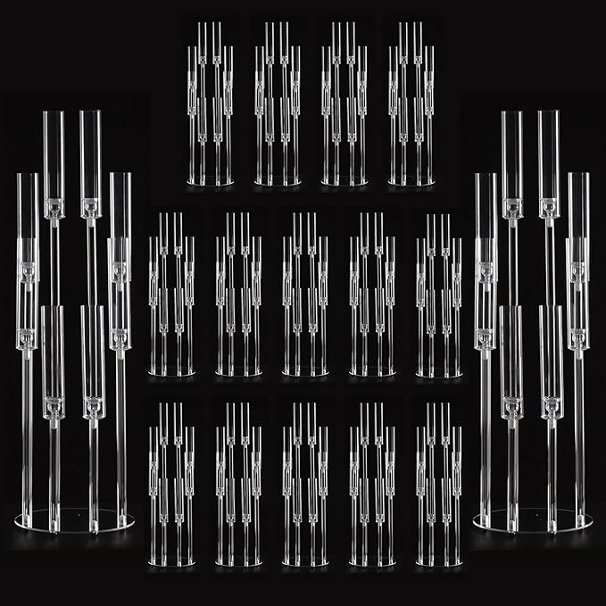 16PCS 8 Arm Arcylic Candelabra Centerpieces for Tables,Clear Candlestick Holders Decor Wedding Centerpiece with Shade for Anniversary Party Brithday candelabros para centros de mesa