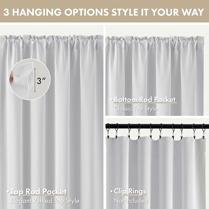 MIULEE 4 Panel Set Short Blackout Curtains 54 Inch Long Greyish White | Thermal - Image 8