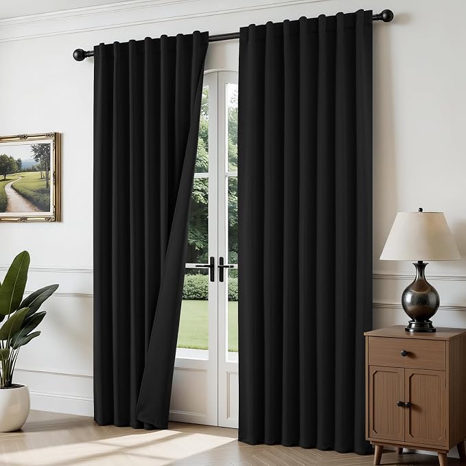 Joydeco Blackout Curtains for Bedroom, Long Black Drapes by JOYDECO