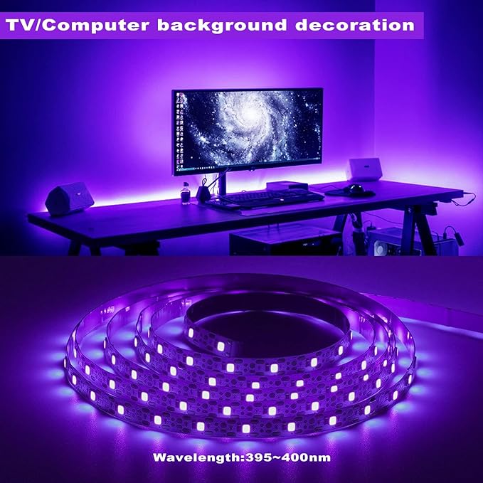 roperry 40ft LED Black Light Strip Kit, 720 Units Lamp Beads, Non-Waterproof Blacklights for Glow Party, Indoor Birthday, Body Paint,Halloween (Indoor)