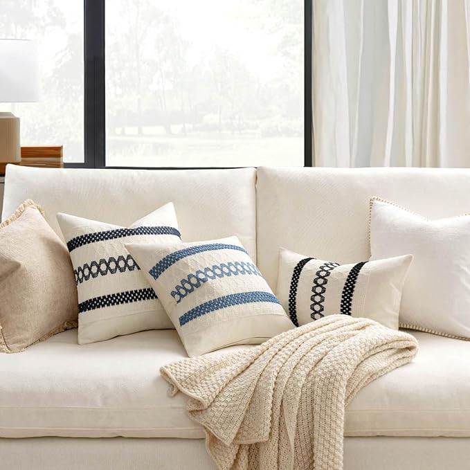 MIULEE Set of 2 Navy Blue Boho Decorative Lumbar Pillow Covers 12x20 Inch | - Image 2