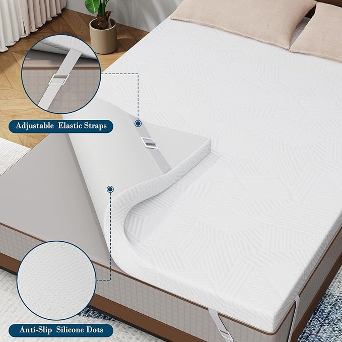 3 Inch Queen Size Memory Foam Mattress Topper, Cooling Gel Bed Topper with Removable Cover, Soft & Pain Relief & Breathable, CertiPUR-US & Oeko-Tex Certified