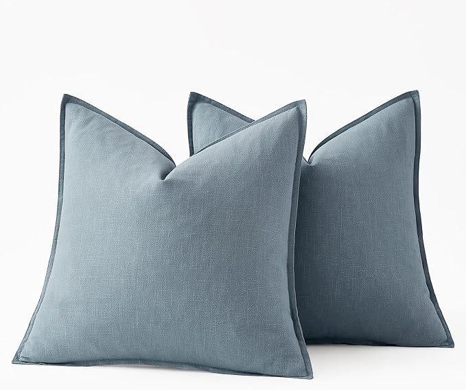 MIULEE Decorative Linen Euro Sham Pillow Covers 22x22 Inch Blue Grey | Boho - Image 6