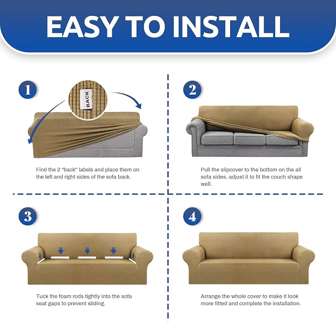 Stretch Chair Sofa Slipcover, Single Couch Cover, Tan | 1-Piece Washable Sofa - Image 4