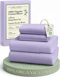 LANE LINEN 100% Organic Cotton Fully Elasticized King Sheet Set, Low Pilling Fade Resistant Machine Washable Naturally Cooling King Bedding Set, Soft & Comfy Cotton Sheets - Orchid Petal