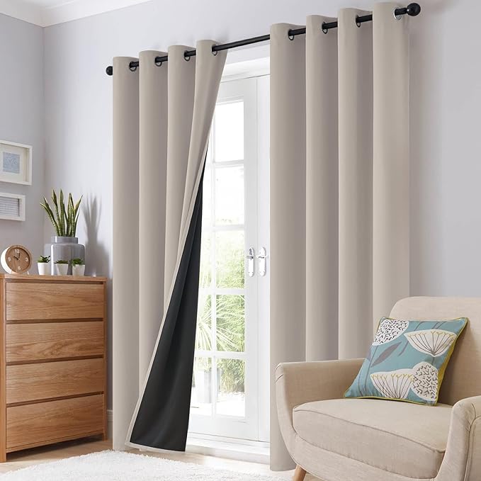 SimpleHome Natural 100% Blackout Curtains Room Darkening Living Room 72L | - Image 8