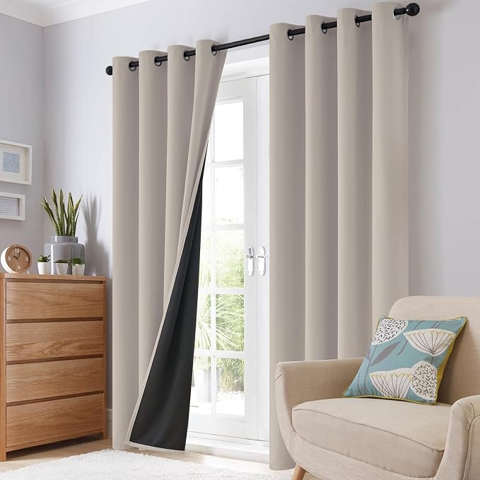 SimpleHome Natural 100% Blackout Curtains Room Darkening Living Room 63L | - Image 8