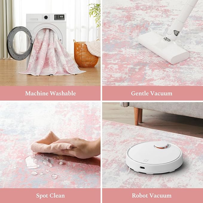 Rugflix 5x7 Area Rugs for Bedroom, Washable Pink Large Rug | Machine Washable; - Image 5