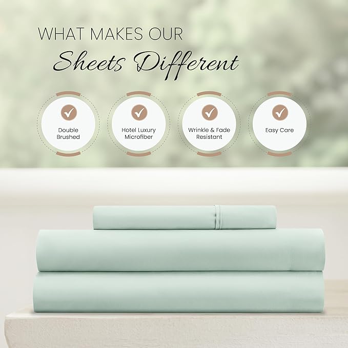 Linen Market Double-Brushed Microfiber Twin Sheet Set 3 Piece – Oeko-TEX Certified Ultra Soft & Wrinkle-Free - 16" Deep Pocket Sheets - Easy Care Twin Size - Mint