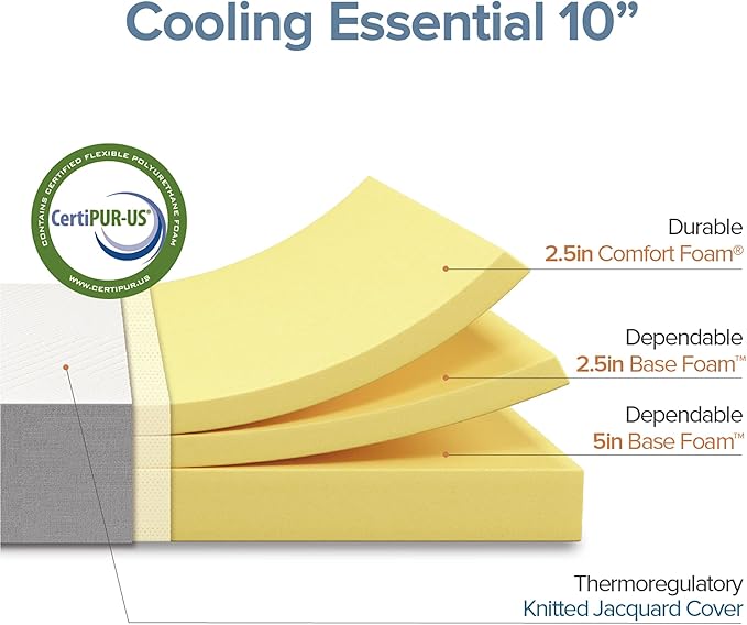 ZINUS 10 Inch Queen Cooling Essential Foam Mattress, Affordable Quality, Certified Safe Materials