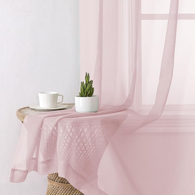 Blush Pink Sheer Curtains 96 Inches Long 2 Panels, Modern Airy Voile Solid - Image 4