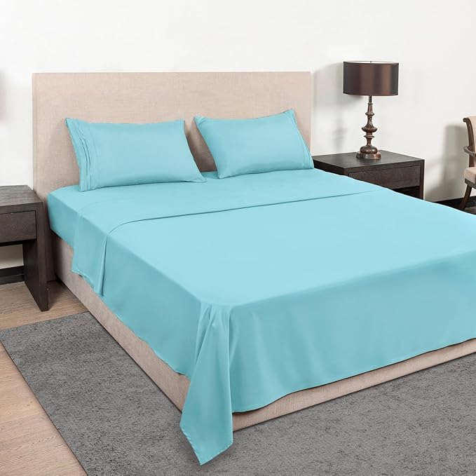 Mejoroom California King Size Sheet Set - Soft Microfiber Bed Sheets,Deep Pocket Fitted Sheet, Breathable, Wrinkle & Fade Resistant - 4 Piece (California King,Baby Blue)