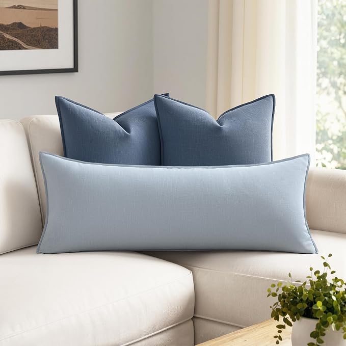 MIULEE Decorative Linen Lumbar Pillow Cover 14x36 Inch Light Blue | Boho - Image 3