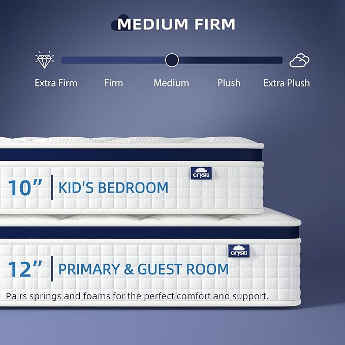 Twin Mattress 12 Inch - Hybrid Mattress Bed in a Box, Medium Firm Support, Pressure & Pain Relief for All Sleepers, CertiPUR-US Certified, Fiberglass-free, Reinforced Edge Support, Motion Isolation