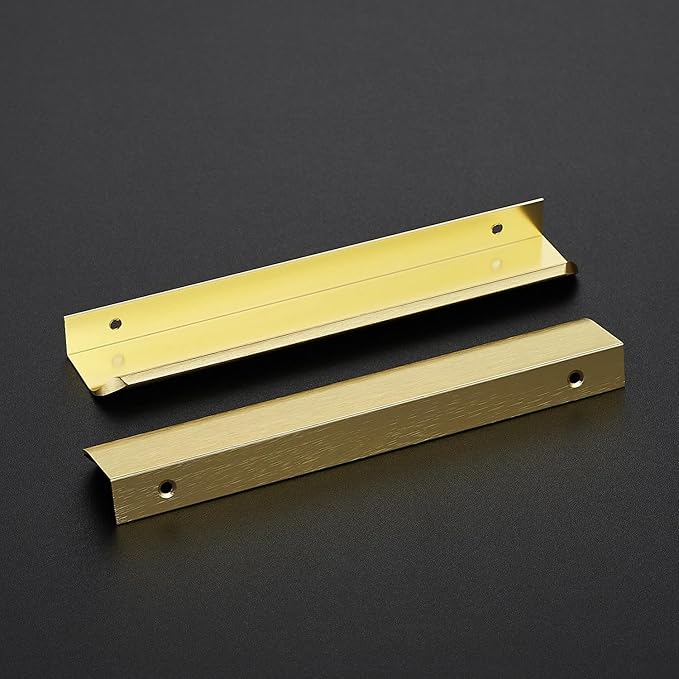 Ravinte Hardware 10 Pack Gold Cabinet Handles, 7.8 Inch (200mm) Finger Edge Pulls, 6-1/4 Inch Hole Center, Finger Pulls for Cabinets
