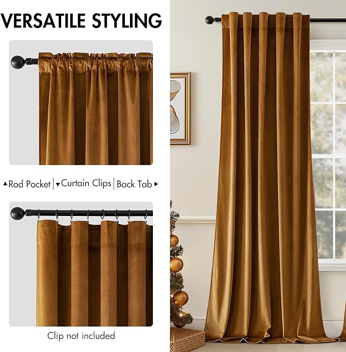 MIULEE Velvet Curtains 52x72 inches 2 Panels Gold Brown Blackout Curtains | - Image 2