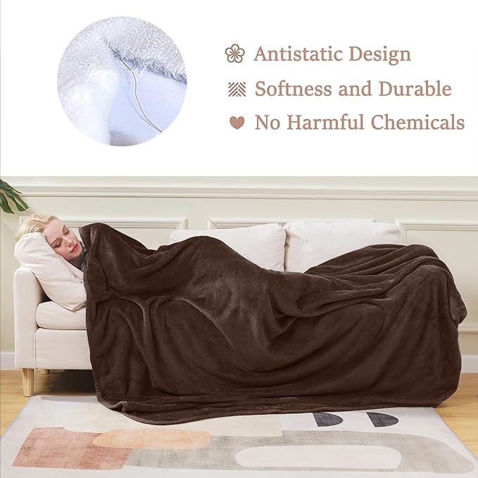 HOZY Soft Blanket Queen Size Fleece Warm Fuzzy Throw Blankets for The Bed Sofa Lightweight 350GSM Chocolate 90"*90"