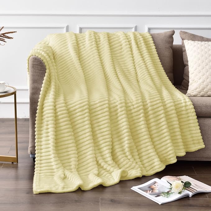 BEDELITE Ribbed Transparent Yellow Fleece Twin Blanket - Image 2