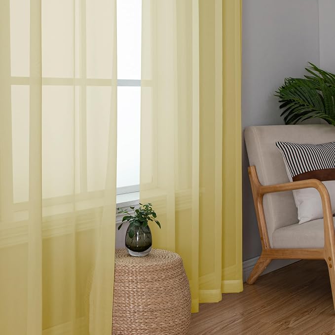 Simplebrand Yellow Short Sheer Kitchen Cafe Curtains 36 x 42 Inch, 2 Panels - Image 4