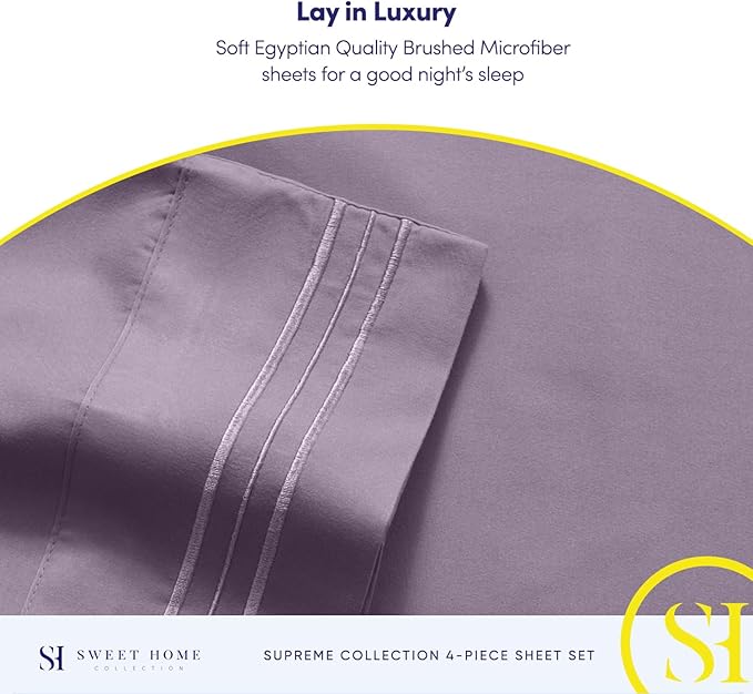 King Size Sheets - Breathable Luxury Bed Sheets with Full Elastic & Secure Corner Straps Built In - 1800 Supreme Collection Extra Soft Deep Pocket Bedding Set, Sheet Set, King, Plum