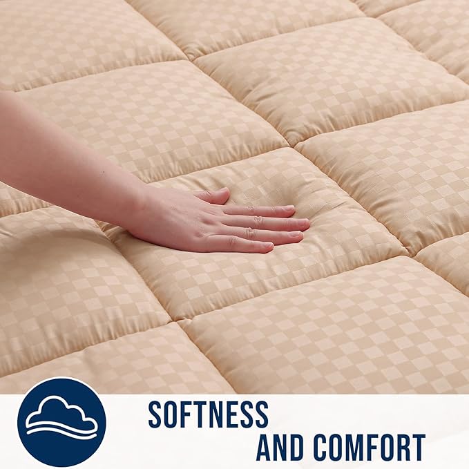 OLANLY King Quilted Fitted Mattress Pad – Soft Pillow Top Mattress Topper, Down Alternative Fill, Cooling Comfort Breathable Mattress Cover, Machine Washable Deep Pocket Mattress Protector, Beige
