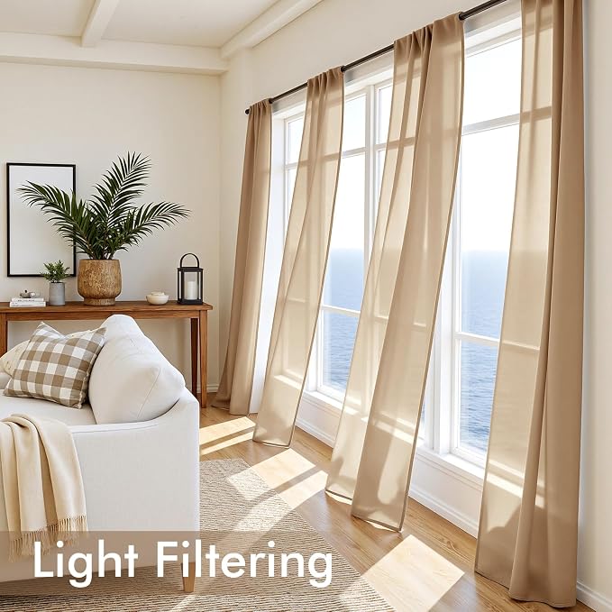 MIULEE Brown Sheer Curtains 72 Inches Long 4 Panels 42 x 72 Inches | Light - Image 4