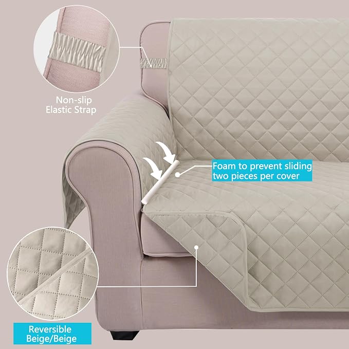 U-NICE HOME Reversible Recliner Chair Covers, Pet Friendly, Elastic Straps - Image 3