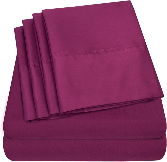 Full Size Bed Sheets - 6 Piece 1500 Supreme Collection Fine Brushed Microfiber Deep Pocket Full Sheet Set Bedding - 2 Extra Pillow Cases, Great Value, Full, Berry