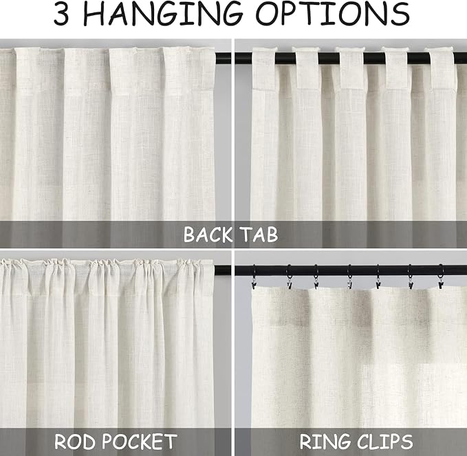 45 Inch Short Window Linen Curtains, Kitchen Window Curtains Over Sink Light - Image 2
