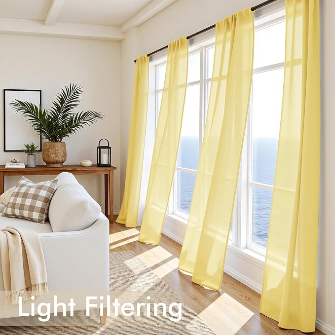 MIULEE Yellow Sheer Curtains 72 Inches Long 4 Panels 42 x 72 Inches | Light - Image 4