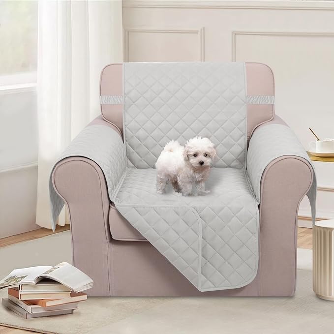 U-NICE HOME Reversible Recliner Chair Covers, Light Grey | 23''Armchair Cover - Image 2