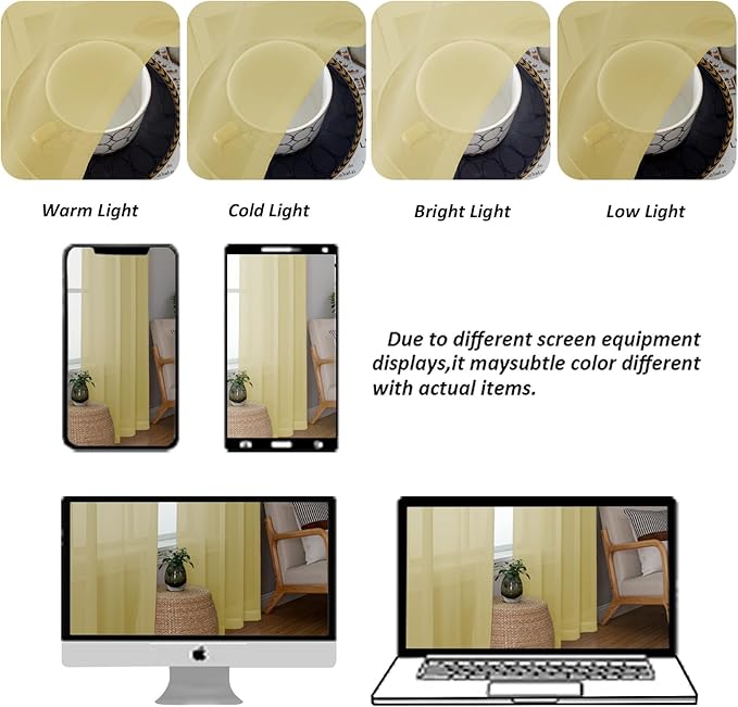Chyhomenyc Yellow Sheer Curtains 84 Inches Long - Image 8