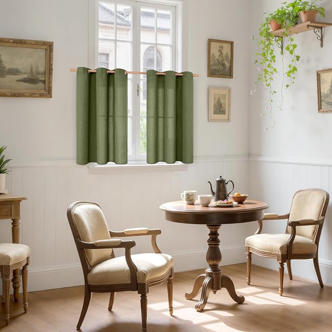 YoungsTex Olive Green Linen Curtains 40 Inch Length - Image 2